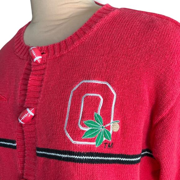 90s Ohio State Buckeyes Collegiate Football Button Knit Cardigan Sweater Medium - Picture 7 of 14